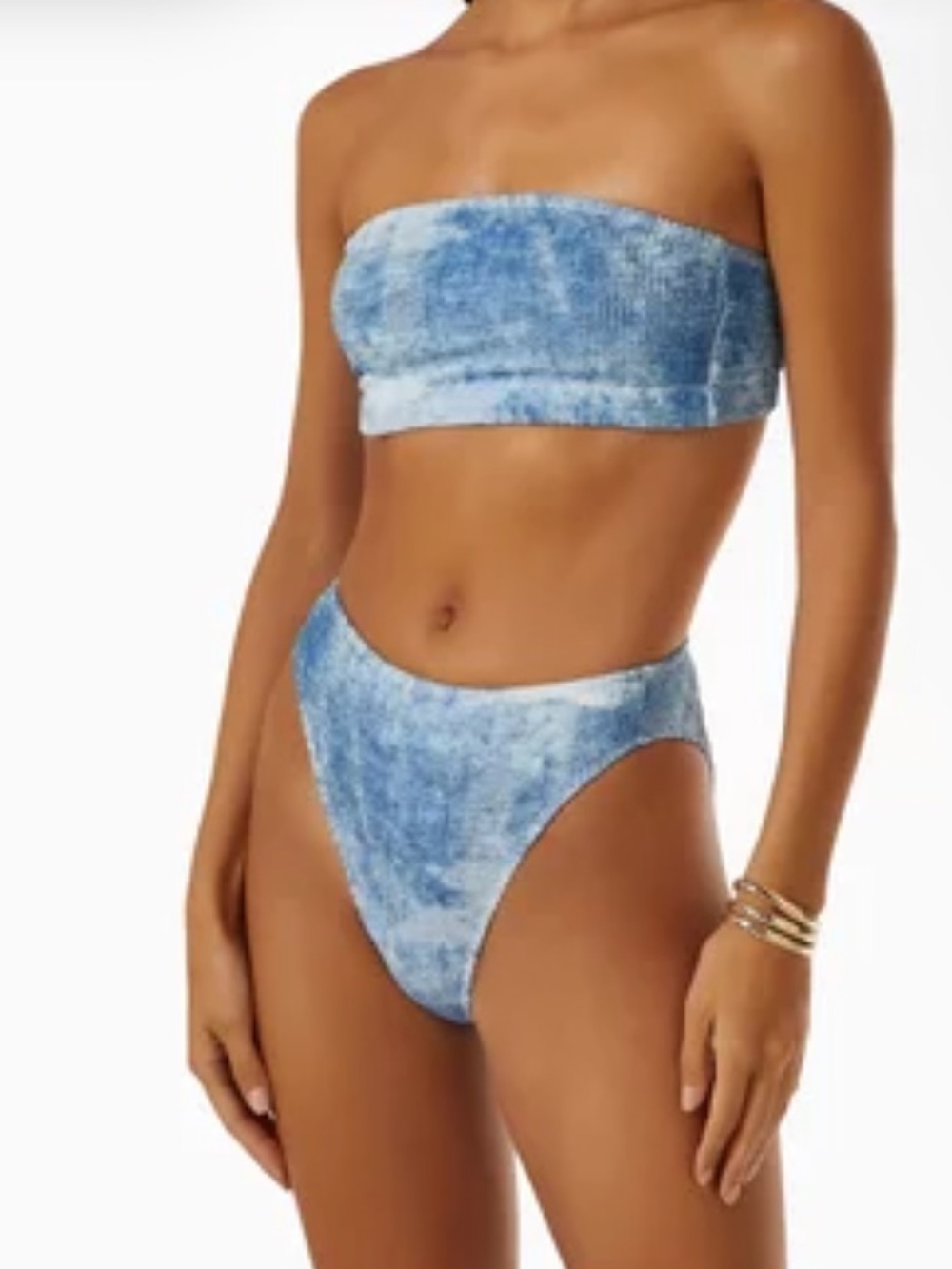 Good American Bandeau Blue Tie-Dye Knit Tube Top / Swim Top